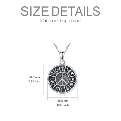 Sterling Silver Peace Sign Coexist Peace Symbol Pirate Tree of Life Thor's Hammer Wolf Raven Viking Series Necklace