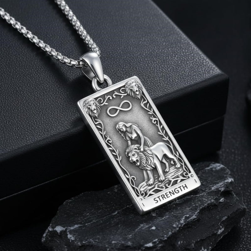 Sterling Silver Tarot Card Pendant  Necklace for Men Gothic Amulet Jewelry