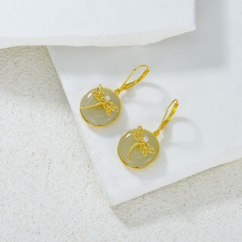 14K Gold Plated Natural Jade  Earrings for Women Good Fortune Jewelry Birthday Mother's Day Gifts
