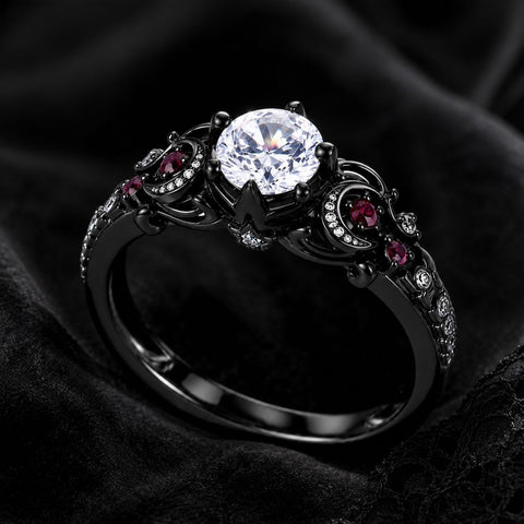 Sterling Silver 10K 14K 18K Gold Custom Engraved Moissanite Engagement Wedding Ring Halloween Gift