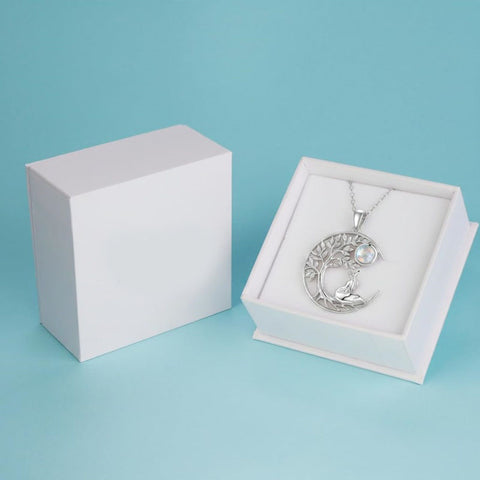 Sterling Silver Moonstone Tree of Life Wolf Cat Fox Rabbit Monkey Pendant Necklace Gift for  Birthday Christmas