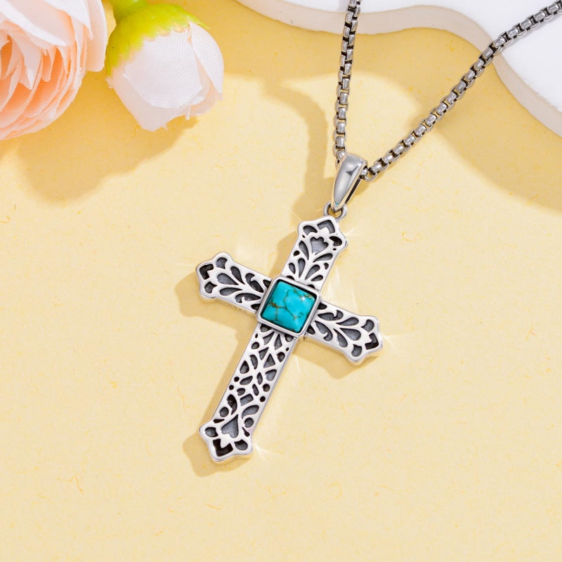 14K Gold Plated Turquoise Cross Pendant Necklace