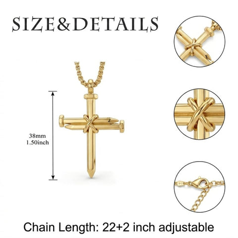 14K Gold Plated Cross Pendant Necklace for Men Faith Religious Jewelry