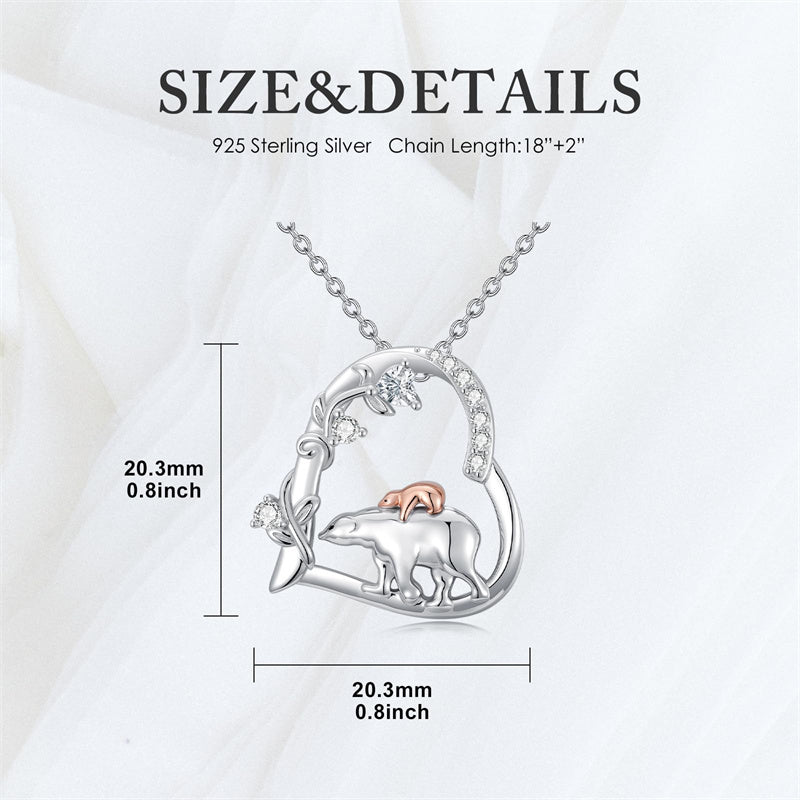 Sterling Silver Cubic Zircon Mother Daughter Mama Bear Giraffe Elephants Otters Penguins Heart Pendant Necklace