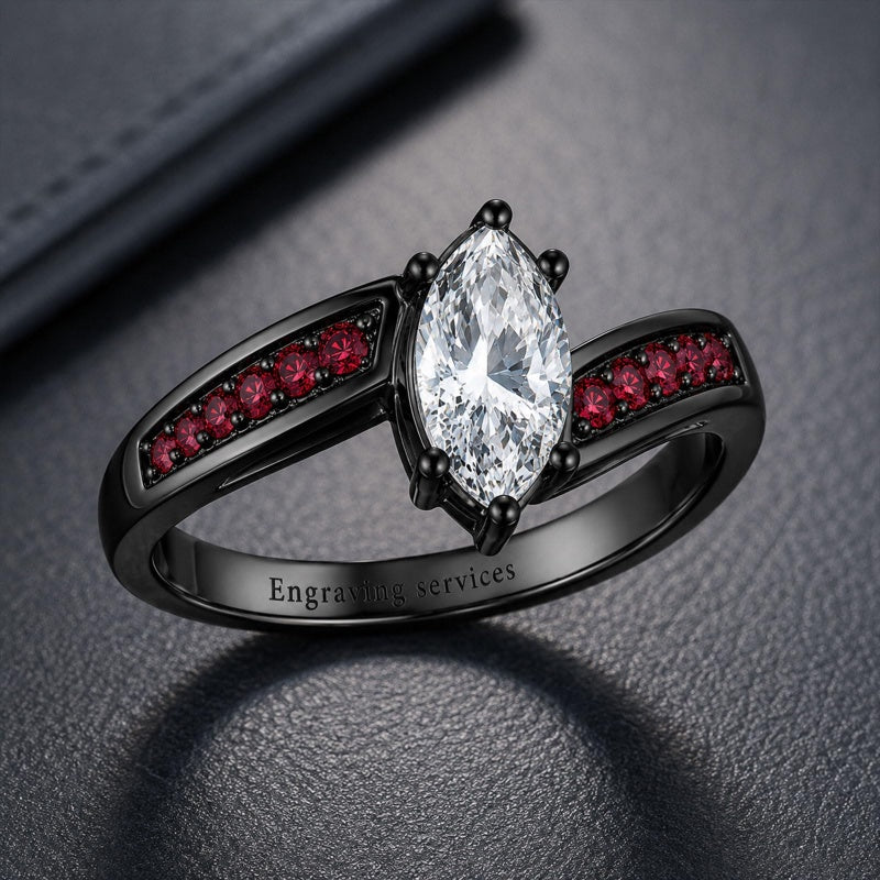Sterling Silver 10K 14K 18K Gold Custom Engraved  Moissanite Gothic Ring for Women Halloween Gift