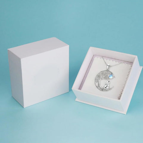 Sterling Silver Moonstone Tree of Life Wolf Cat Fox Rabbit Monkey Pendant Necklace Gift for  Birthday Christmas