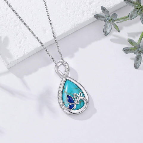 Sterling Silver Teardrop Gemstone Rose Butterfly Infinity Heart Necklace for Women