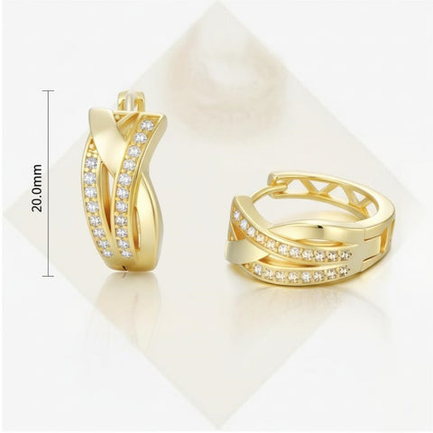 14K Gold Plated Cubic Zirconia X-shaped Thick Small Hoop Earring