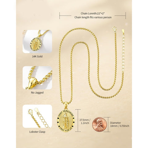 Patron Saint Medals Protection  14K Gold Plated Necklace for Men