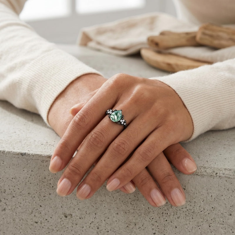 Sterling Silver 10K 14K 18K Gold 1-4CT Moss Agate Engagement Ring Promise Ring
