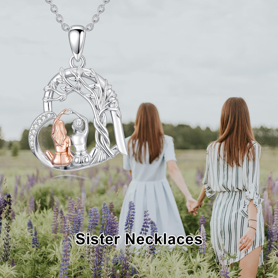 Sterling Silver Tree of Life Father Daughter Sister Pendant Necklace for Women Christmas Gift