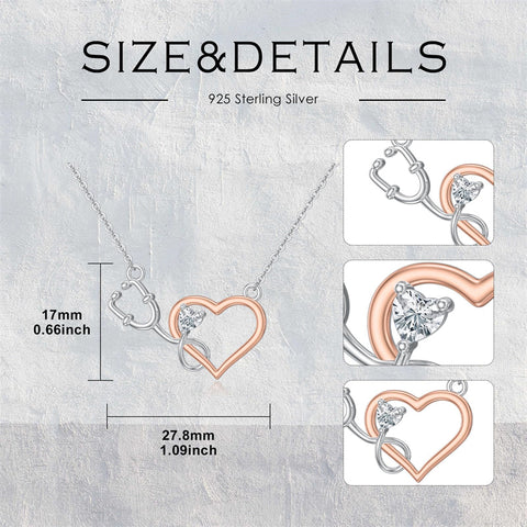 Sterling Silver  Heart Birthstone Stethoscope Pendant Necklace Medical Gifts for  Doctors Nurses RN APRN CNA EMT