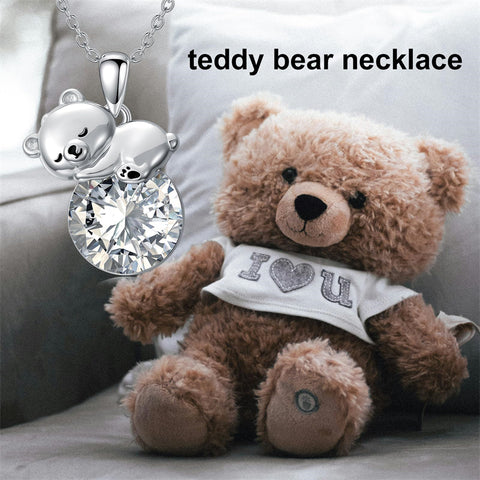 Sterling Silver Birthstone Teddy Bear Pendant Necklace Christmas Gifts for Women Children