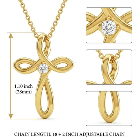 14K Gold Plated Cubic Zircon Infinity  Cross Necklace for Women Faith Jewelry