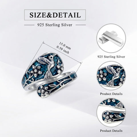 Sterling Silver Turquoise Hummingbird Butterfly Sunflower Adjustable Spoon Ring