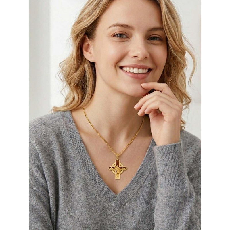 St Michael St Benedict  St Christopher Virgin MaryPendant Necklace 14K Gold Plated Christian Catholic Jewelry