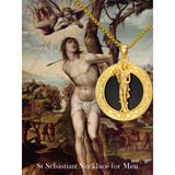 14K Gold Plated Black Onyx Patron Saint Medal Religious Amulet Pendant Necklace for Men