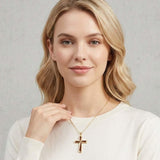 14K Gold Plated Wooden Cross Pendant Necklace Christian Catholic Jewelry Religious Gift