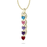 10K 14K 18K Gold Personalized 1-6 Simulated Birthstones Mother's Name Heart Pendant Necklace