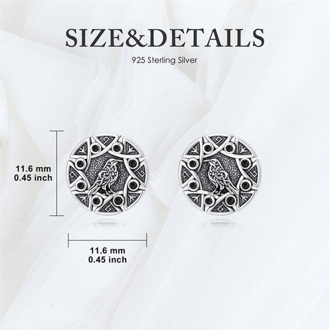 Sterling Silver Viking Raven Crow Skull Stud Earrings