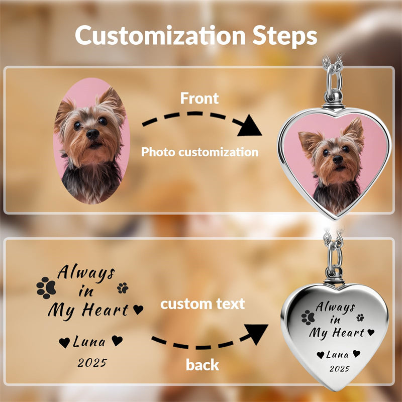Stainless Steel Personalized Photo Engraved Heart Urn Necklace for Ashes