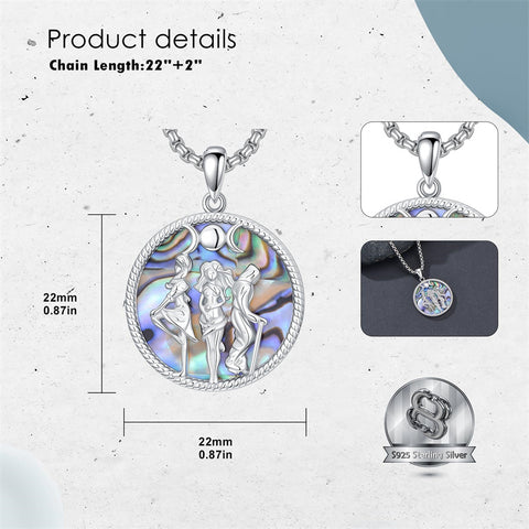 Sterling Silver Triple Moon Goddess Tetragrammaton Lilith Hecate  Pagan Wiccan Amulet Pendant Necklace