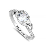 Sterling Silver Personalized Birthstone Engraved Class Ring Women's Graduation Ring