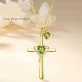 14K Gold Plated Birthstone Rose Cross Necklace for Women Faith Jewelry Gift