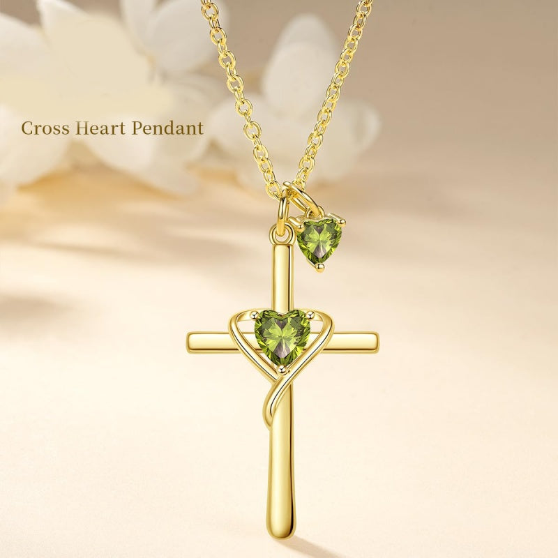 14K Gold Plated Birthstone Rose Cross Necklace for Women Faith Jewelry Gift
