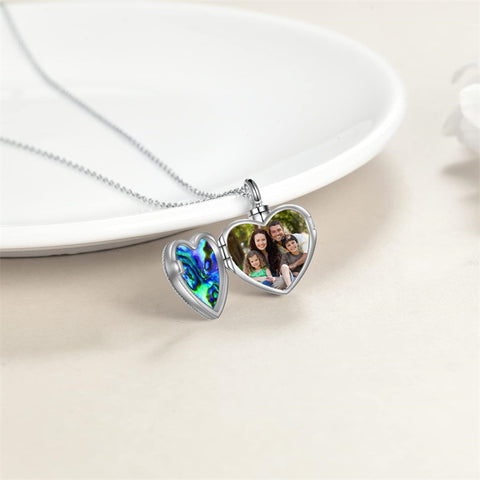 Sterling Silver Abalone Shell Heart Hummingbird Urn Locket Necklace for Ashes Custom Photo Necklace