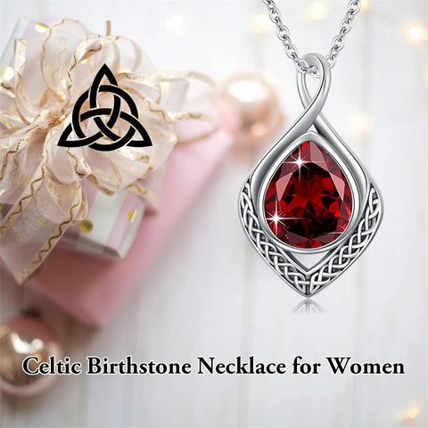 Sterling Silver Birthstone Teardrop Infinity Celtic Knot Pendant Necklace