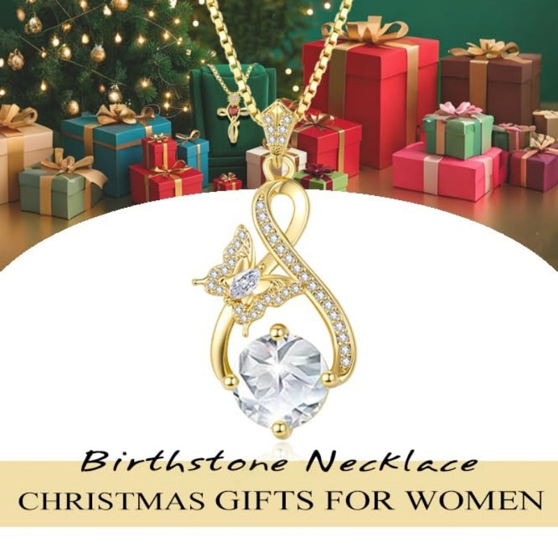 14K Gold Plated Birthstone Infinity Butterfly Necklace for Women