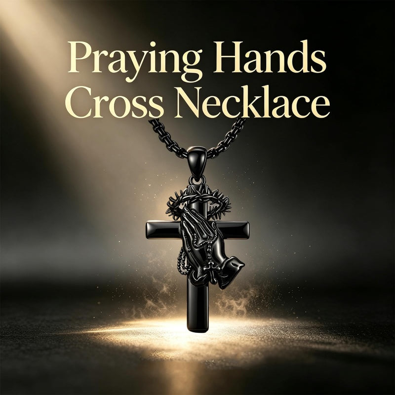 Sterling Silver Praying Hands Angel Sword Wing Cross Pendant Necklace Religious Gifts for Men