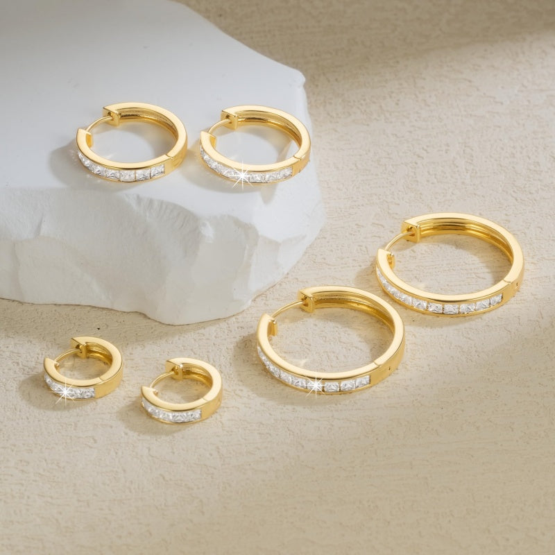 14K Gold Plated Cubic Zircon Hoop Earrings for Women