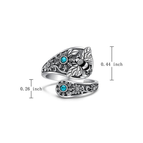 Sterling Silver Turquoise Hummingbird Butterfly Sunflower Adjustable Spoon Ring