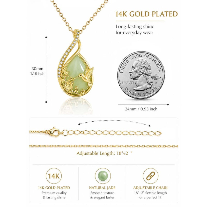 14K Gold Plated Jade Hummingbird Butterfly Dragonfly Turtle Animal Pendant Necklace