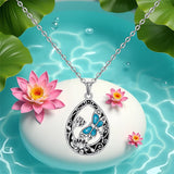 Sterling Silver Turquoise Filigree Lotus Flower Dragonfly Pendant Necklace