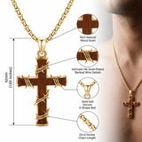 14K Gold Plated Wooden Cross Pendant Necklace Christian Catholic Jewelry Religious Gift