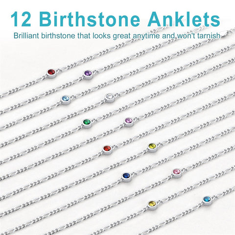 Sterling Silver Diamond Cut 3mm Round Birthstone Single Layer Anklet