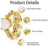 Sterling Silver 10K 14K 18K Gold Heart Moss Agate Opal Cubic Zirconia Promise Rings For Women