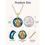 14K Gold Plated Blue Crystal Saint Protection Pendant Necklace Amulet Baptism Gift