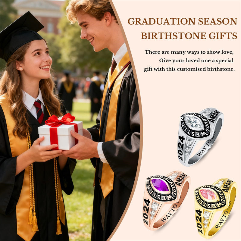 Sterling Silver 2026 Personalized Birthstone  Engraved Graduation Ring for Women