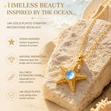 14K Gold Plated Moonstone Octopus Sea Turtle Conch Shell Starfish Seashell Ocean Necklace for Women