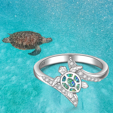Sterling Silver Turtle Abalone Shell Ocean Wave Ring