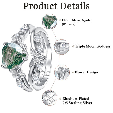 Sterling Silver 10K 14K 18K Gold Heart Moss Agate Opal Cubic Zirconia Promise Rings For Women