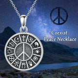 Sterling Silver Peace Sign Coexist Peace Symbol Pirate Tree of Life Thor's Hammer Wolf Raven Viking Series Necklace