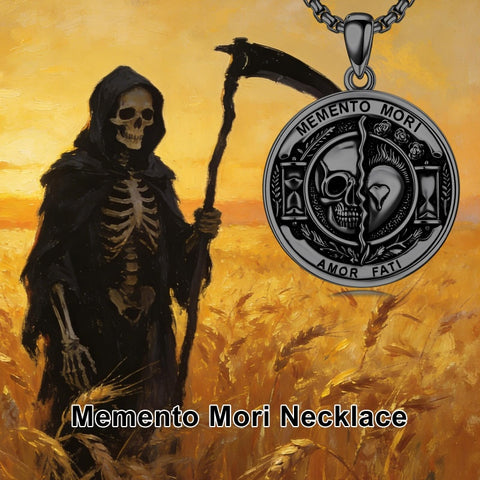 Sterling Silver Memento Mori Gothic Skull Amulet Pendant Necklace for Men