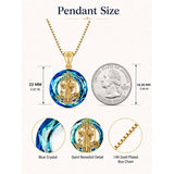 14K Gold Plated Blue Crystal Saint Protection Pendant Necklace Amulet Baptism Gift