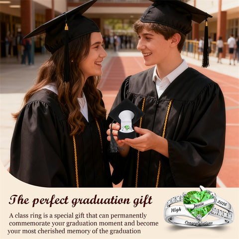 Copper Sterling Silver Custom Birthstone Engraved Class Ring Graduation Ring for Her