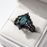 Sterling Silver 10K  14K  18K  Gold Personalized Engraved Black Opal Engagement Wedding Promise Ring for Her
